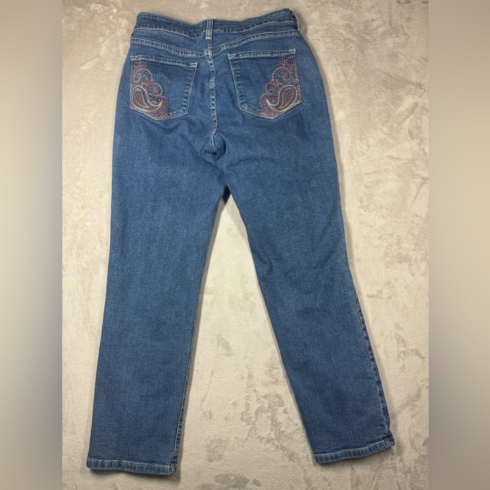 NYDJ Women’s Embroidered Paisley Pockets Cropped Denim Zip Fly Blue Jeans 12